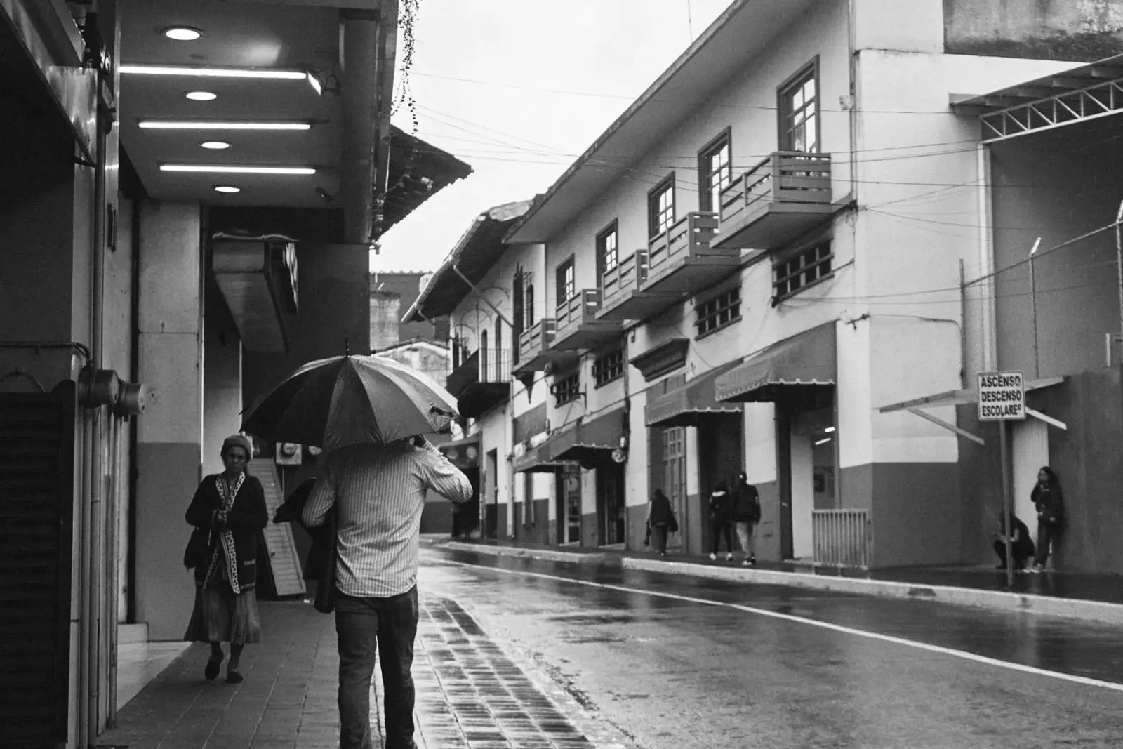 Ảnh đen trắng những người che ô đi dưới trời mưa