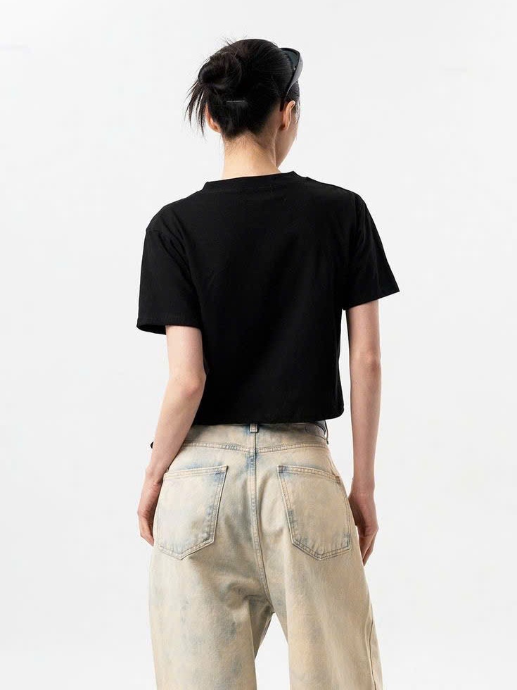 Quần Jean Nữ Ống Rộng Loang Màu Lưng Cao - Vintage Wash