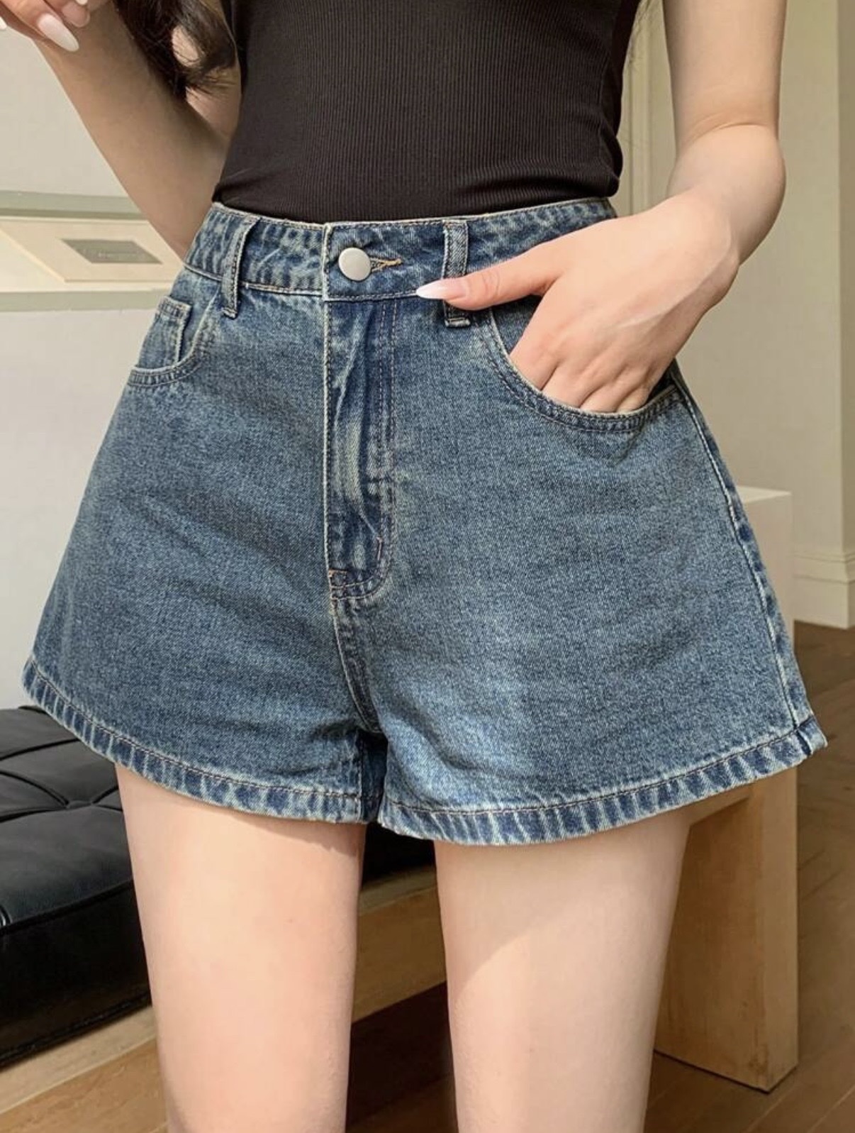[NHÁP] Quần Short Jeans Ống Rộng Cạp Cao
