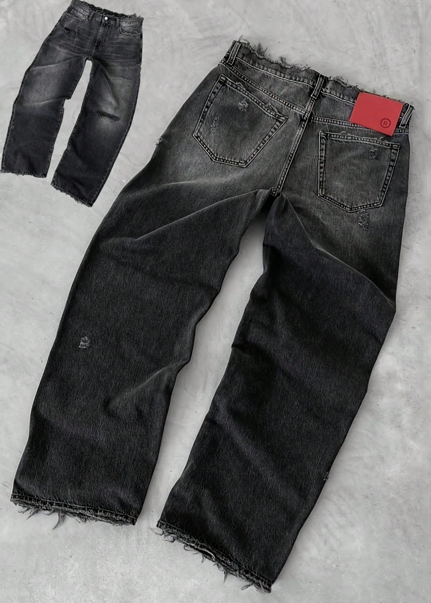 Quần Jeans Baggy Đen Wash Rách