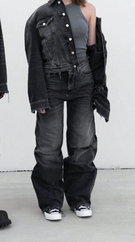 Quần Jeans Baggy Đen Wash Rách