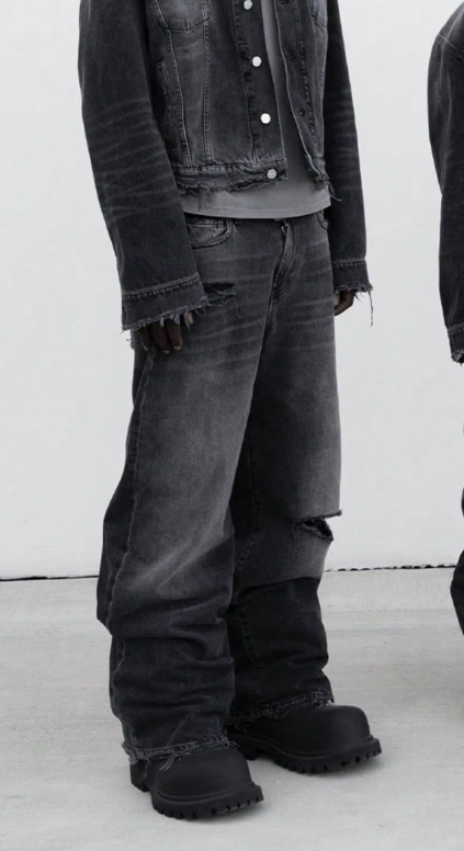 Quần Jeans Baggy Đen Wash Rách