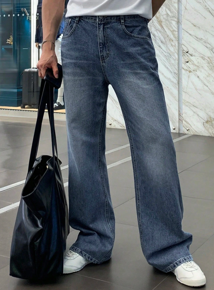 Quần Jeans Suông Xanh Trung Tính