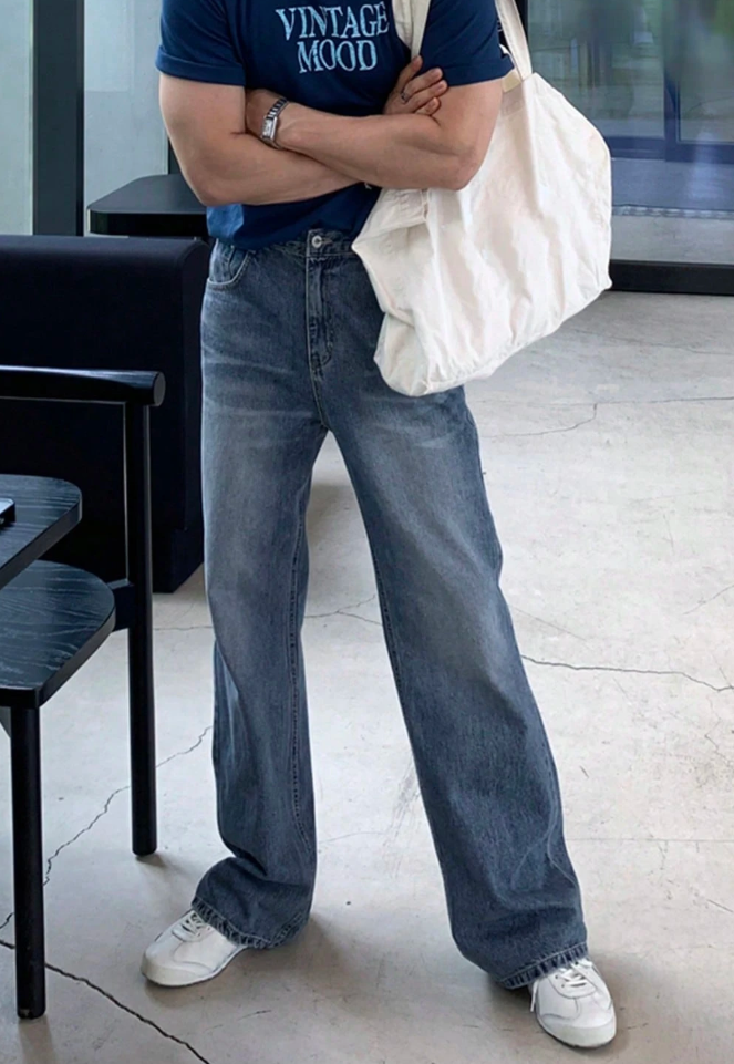 Quần Jeans Suông Xanh Trung Tính