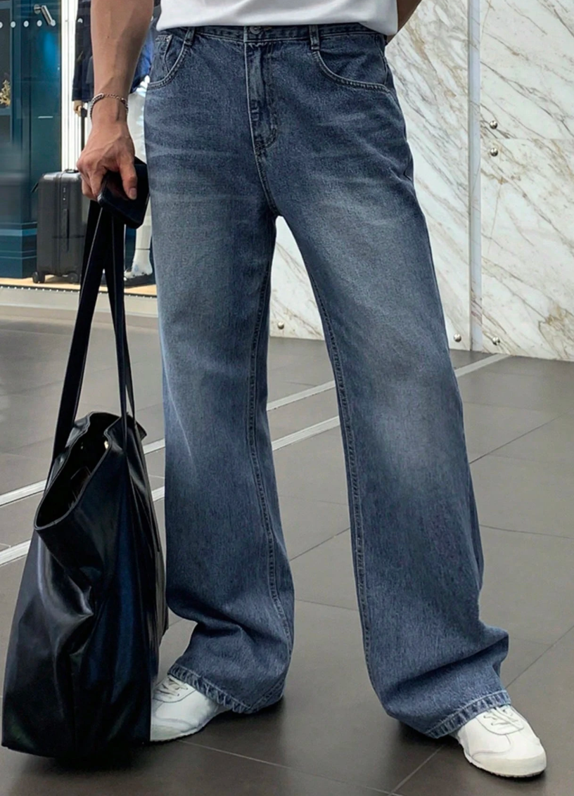 Quần Jeans Suông Xanh Trung Tính